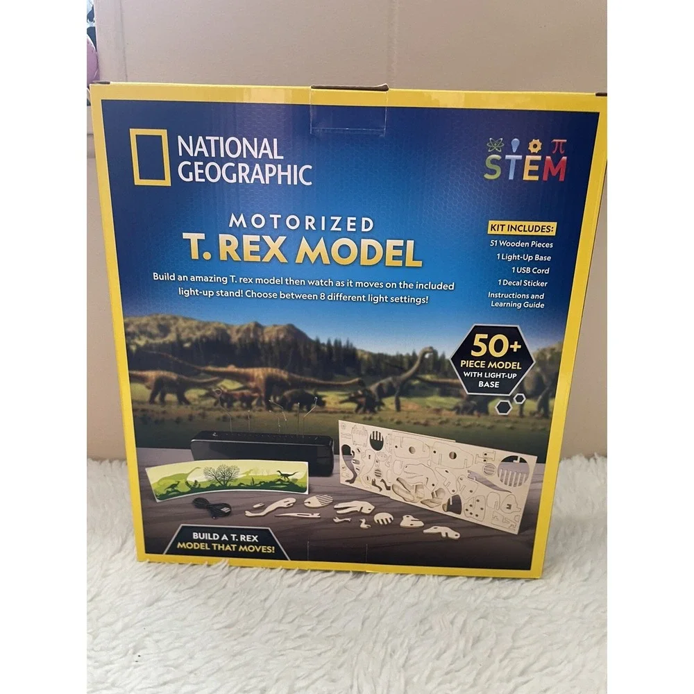 National Geographic‎ Motorized T. Rex Model STEM Kit 50+ Pc Wooden Dinosaur New